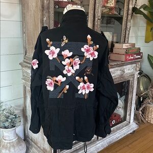 ETE BELLE XIA FLORAL EMBROIDERED BLACK JACKET OVERSIZE LARGE EXCELLENT